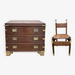 Vintage Navy Wood Scriban Chest Of Drawers And Chair -Room Fold Zone 02494011 bfc9 43f6 b74a 705cfad56ecb