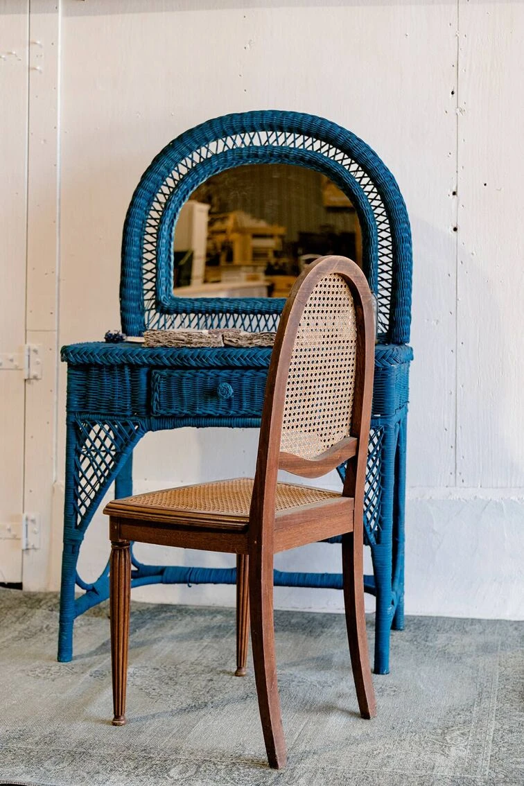 Vintage Midnight Blue Rattan Dressing Table 16 Vintage Midnight Blue Rattan Dressing Table - Image 15