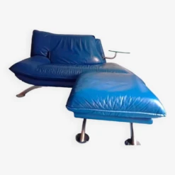 Nicoletti Home Leather Chaise Longue And Footrest Made In Italy Royal Blue -Room Fold Zone 0de84618 2ac3 48fb bd9f 7a045cd813d9