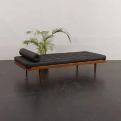 Danish Mid-century Teak Daybed In Black Leather, 1960s -Room Fold Zone 203bb8f4 138b 4483 9658 2f1cfd53193a
