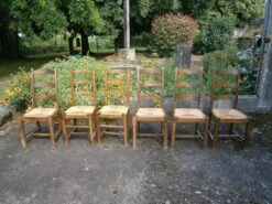 Wooden Table With 6 Straw-covered Wooden Chairs