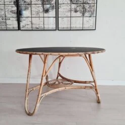 Old Rattan Table - Round Top With Tripod Base -Room Fold Zone 3312b701 b403 4329 8510 7f1a967555a5