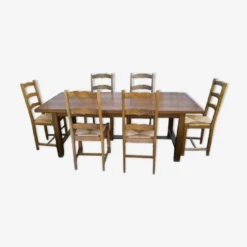 Wooden Table With 6 Straw-covered Wooden Chairs -Room Fold Zone 3b1dec7e 84bb 3b75 85f4 d16e910bf4df