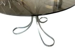 “space Age” Dining Room Table In Polished Steel And Smoked Glass Slab - Circa 1970 -Room Fold Zone 4781f1f4 e8d2 431a 91a0 3b3ddc8b480c