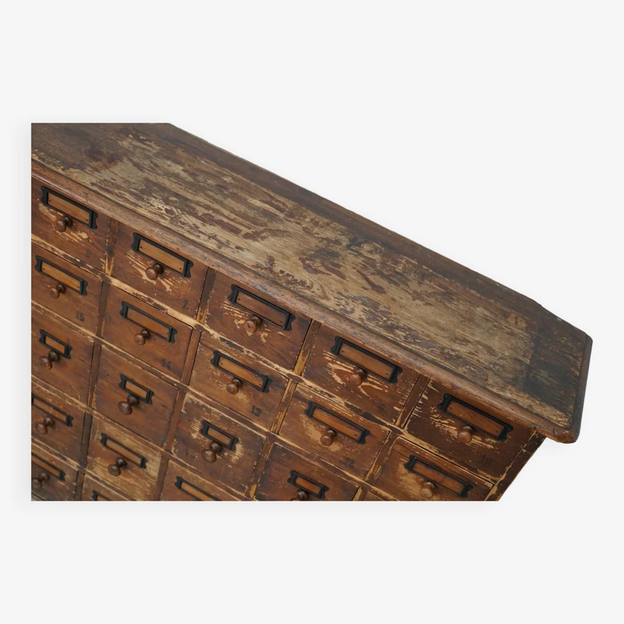 Antique Rustic German Pine Apothecary Cabinet / Bank Of Drawers, Early 20thc 9 Antique Rustic German Pine Apothecary Cabinet / Bank Of Drawers, Early 20thc - Image 7