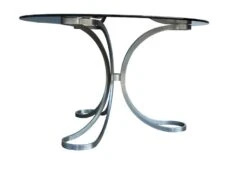 “space Age” Dining Room Table In Polished Steel And Smoked Glass Slab - Circa 1970 -Room Fold Zone 4a6944a3 e643 4126 bb13 40bfacc04565