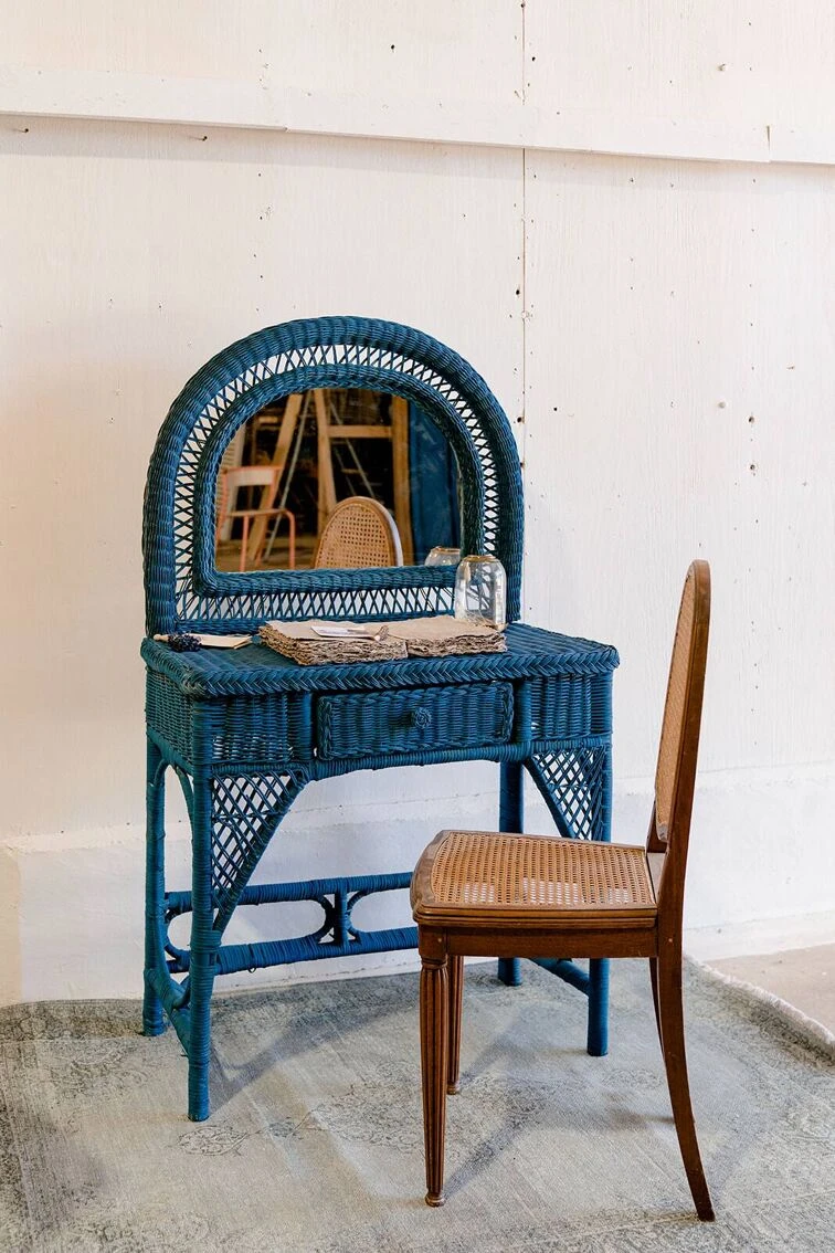 Vintage Midnight Blue Rattan Dressing Table 21 Vintage Midnight Blue Rattan Dressing Table - Image 20