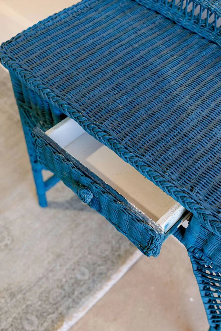 Vintage Midnight Blue Rattan Dressing Table 18 Vintage Midnight Blue Rattan Dressing Table - Image 17