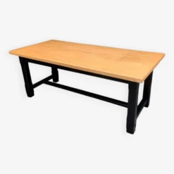 Farm Table In Solid Oak And Matte Black Legs