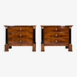 Biedermeier Chests Of Drawers In Walnut Veneer, Germany, 19th Century, Set Of 2