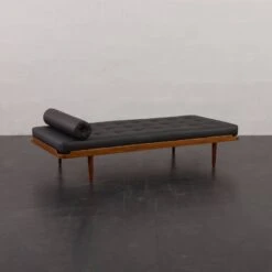 Danish Mid-century Teak Daybed In Black Leather, 1960s -Room Fold Zone 6c48ea9d 93a8 45aa 9074 48746e4ea4b4