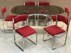70s Dining Room Set: Glass Table And 6 Chairs