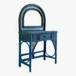 Vintage Midnight Blue Rattan Dressing Table