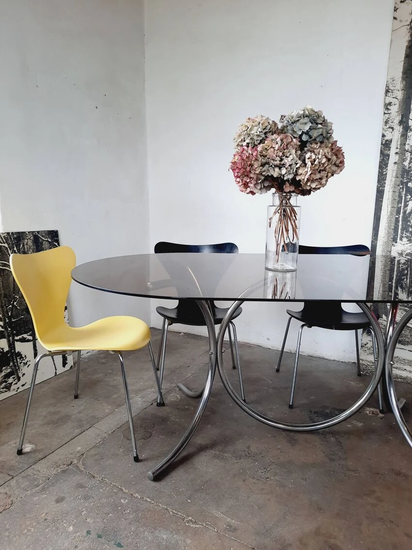 Large Chrome And Smoked Glass Table From The 70s 10 Large Chrome And Smoked Glass Table From The 70s - Image 8