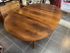Round Dining Table -Aurora Izegem Model 4001 Belgium Scandinavian In Rio Rosewood + Extension
