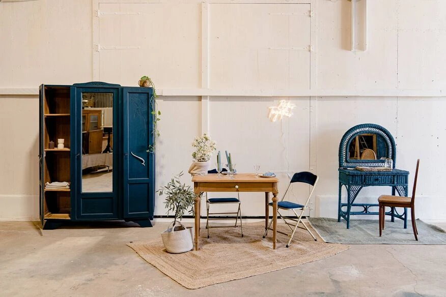 Vintage Midnight Blue Rattan Dressing Table 6 Vintage Midnight Blue Rattan Dressing Table - Image 5