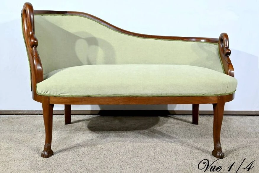 Small Mahogany Backsplash Daybed, Return From Egypt Style – Early 20th Century 4 Small Mahogany Backsplash Daybed, Return From Egypt Style – Early 20th Century - Image 2