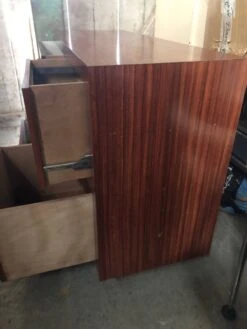 Old Large Formica Imitation Wood Chest Of Drawers 3 Drawers + 2 Vintage Boxes #a744 -Room Fold Zone 985491f6 df60 4b16 96a7 8e56aade2f64