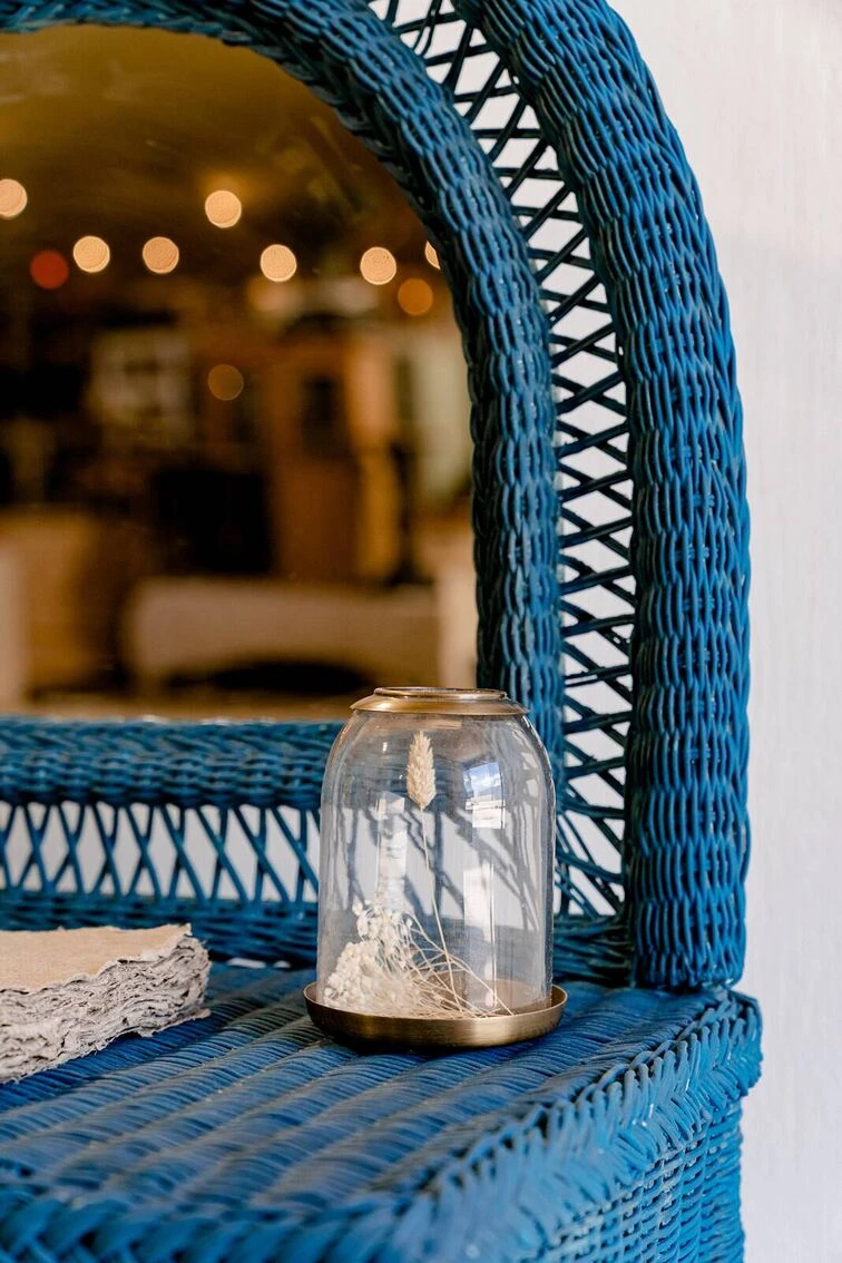 Vintage Midnight Blue Rattan Dressing Table 14 Vintage Midnight Blue Rattan Dressing Table - Image 13