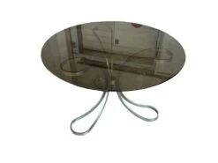 “space Age” Dining Room Table In Polished Steel And Smoked Glass Slab - Circa 1970 -Room Fold Zone ad7ce8ea 170b 483f 8906 32b3d798e828