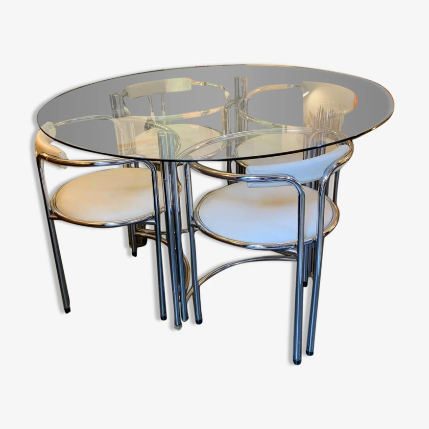 Chrome And Glass Table And Chairs Set 6 Chrome And Glass Table And Chairs Set - Image 4