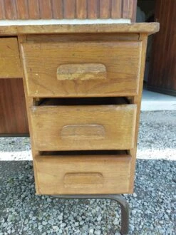Schoolmaster's Desk, Wood And Metal, With Drawers And Cupboard