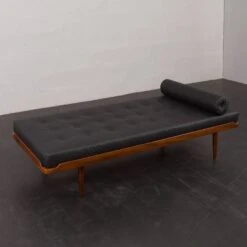 Danish Mid-century Teak Daybed In Black Leather, 1960s -Room Fold Zone cf3f14f9 2e48 4a74 bb43 48215a16b455