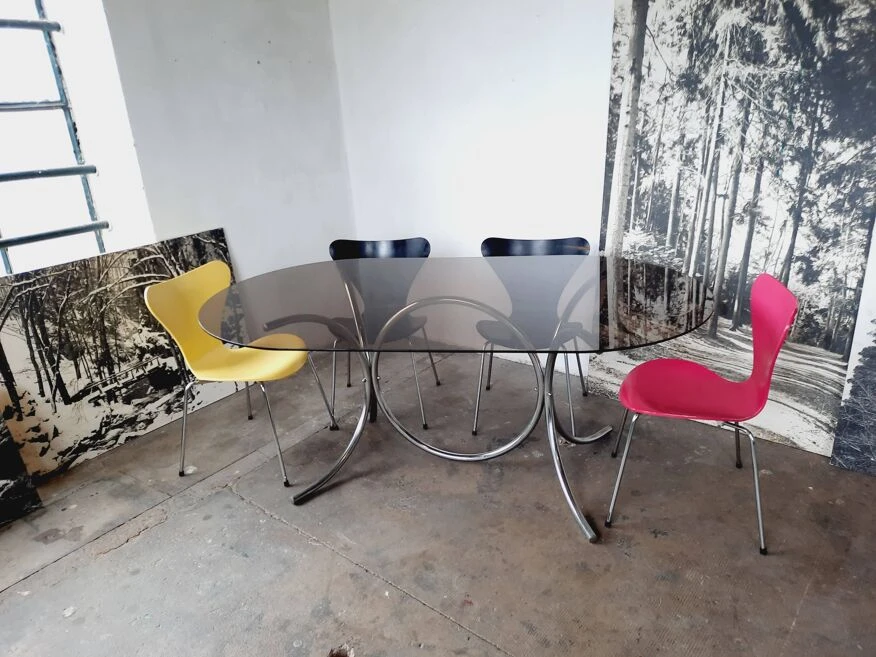 Large Chrome And Smoked Glass Table From The 70s 15 Large Chrome And Smoked Glass Table From The 70s - Image 13