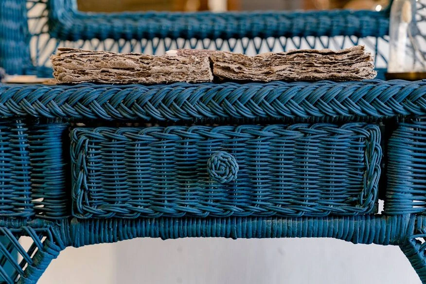 Vintage Midnight Blue Rattan Dressing Table 20 Vintage Midnight Blue Rattan Dressing Table - Image 19