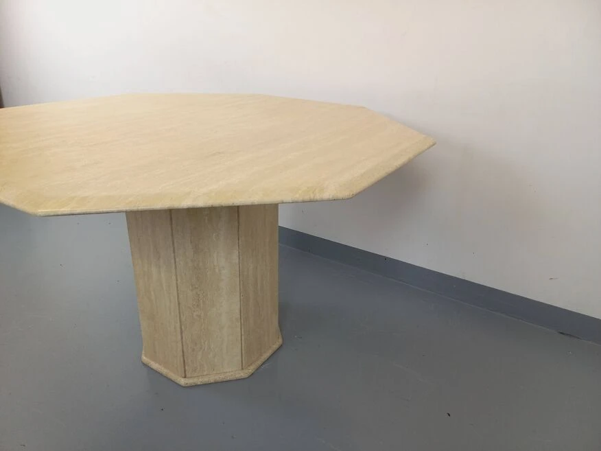 Vintage Octagonal Travertine Dining Table From The 70s 80s 6 Vintage Octagonal Travertine Dining Table From The 70s 80s - Image 4